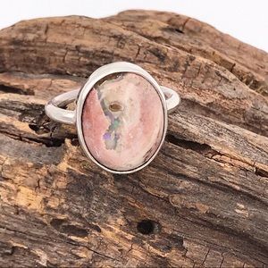 pink fire opal and sterling silver ring